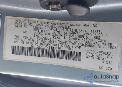 2004 Toyota Sienna Le from USA, damaged, VIN 5TDZA23C24S003538